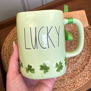 Rae Dunn Light Green Lucky Mug with Shamrocks